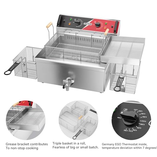 24Lbs Electirc Triple Basket Turkey Fryer With Oil Drain Spout