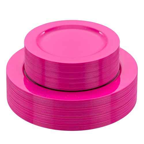 60PCS Hot Pink Disposable Party Plates Set (60 Count)