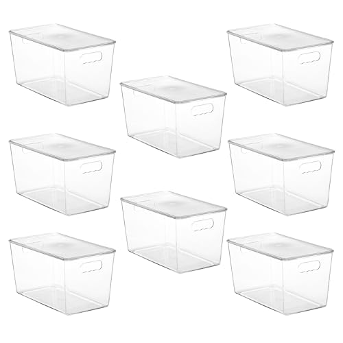 8 Pack Clear Stackable Storage Bins with Lids and Handles (8 Count)