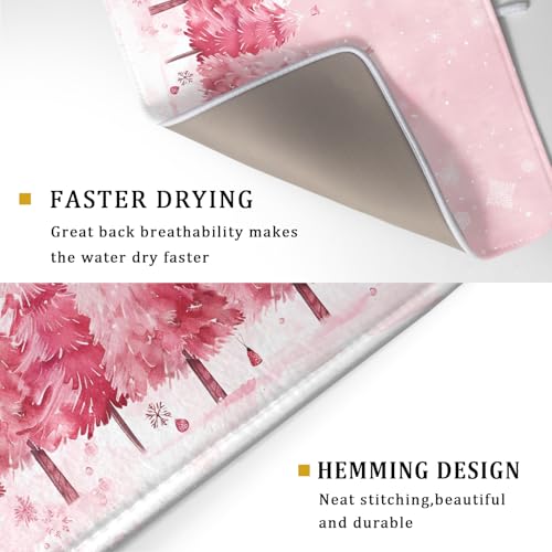 Pink Trees Dish Drying Mats Christmas Snowy Decor Drying Pad Kitchen Countertop Drainer Rack Mat 18 X 24 Inch