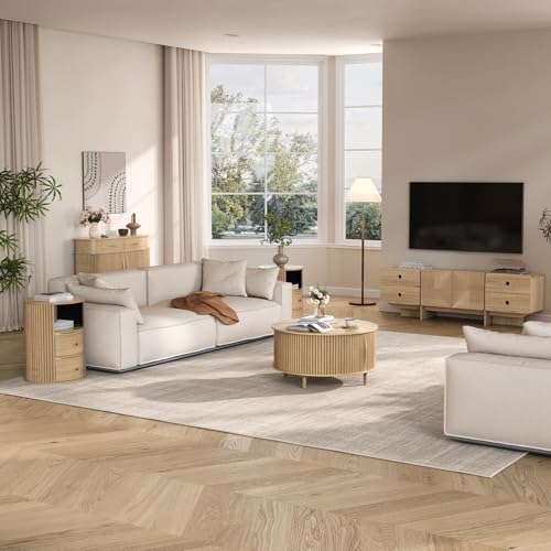 Round Coffee Table with Storage for Living Room