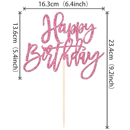 1 PCS Happy Birthday Cake Topper Glitter Happy Birthday Cake Pick for Celebrating Happy Birthday Anniversary Theme Party Cake Decorations Supplies Pink