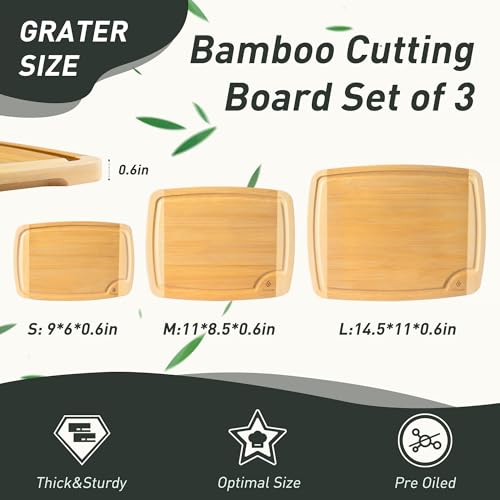 3 packs Bamboo Cutting Board Set Non Slip Feet Over Sink For Kitchen Meal Prep & Serving Brides Her Wedding Day Bridal Shower Engaged Wed House Christmas Married Future Unique Cool Gifts (3 Count)