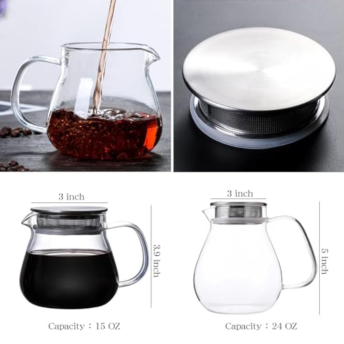 Glass Teapot with Removable Stainless Steel Filter Lid Stovetop & Microwave Safe Borosilicate Glass Kettle for Loose Leaf