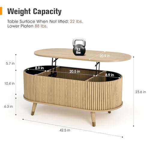 Oval Lift Top Coffee Table with Storage for Living Room