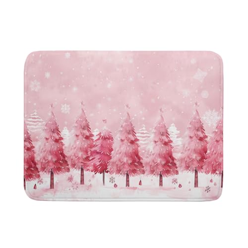 Pink Trees Dish Drying Mats Christmas Snowy Decor Drying Pad Kitchen Countertop Drainer Rack Mat 18 X 24 Inch
