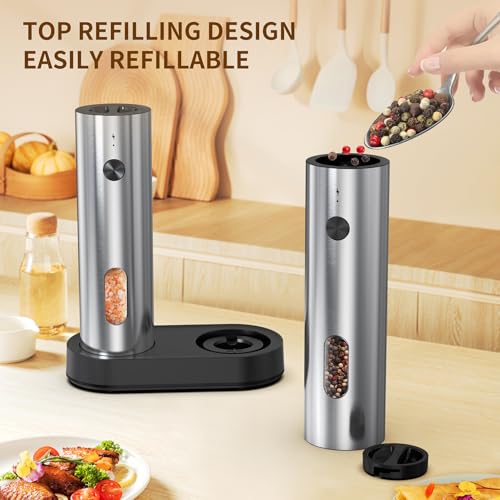 Electric Salt and Pepper Grinder Set with Charging Base (2 Count)