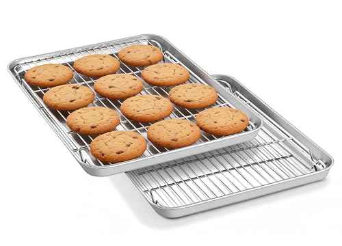 16x12 Inch Stainless Steel Baking Sheet with Wire Cooling Rack Set (4 Count)