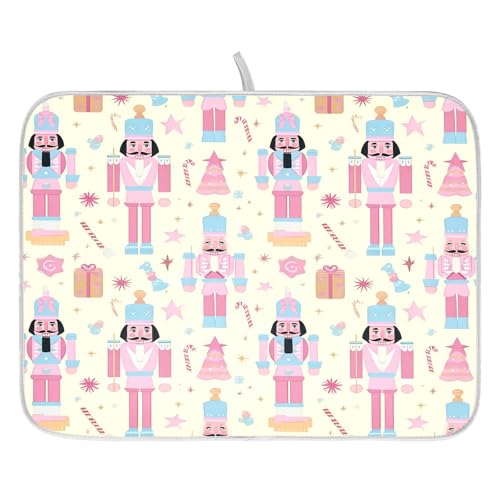 Pink Nutcracker Christmas Dish Drying Mat for Kitchen Counter Absorbent Microfiber Large Drying Pad Dish mats for Kitchen Countertops 18 x 24 Inch