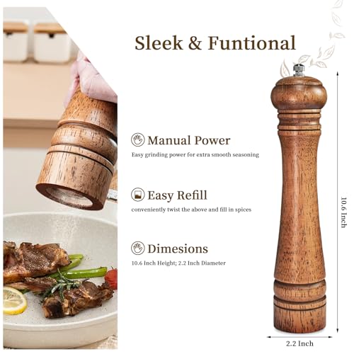 1 Pack 10 Inch tall Wooden Pepper Mill or Salt Mill