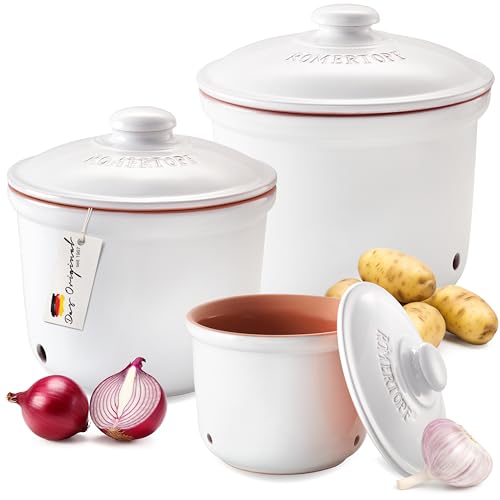 Romertopf Freshness Storage Potato Onion Garlic Clay Pot Set of 3 with Lids (3 Count)