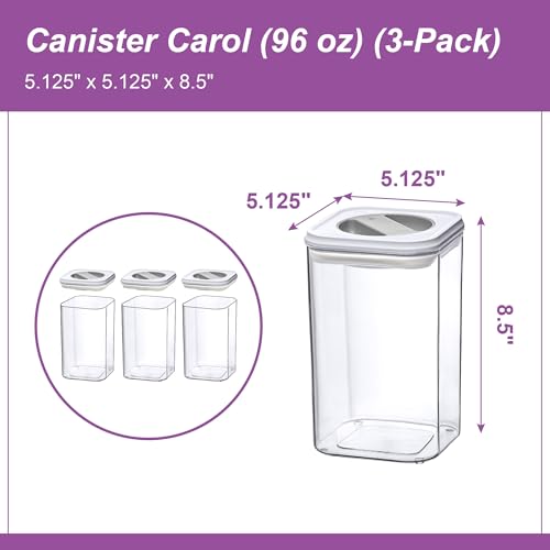 Carol - 96-Ounce Acrylic Canister (Set of 3), Plastic Airtight Food Container, Stackable for Pantry Storage, BPA-Free and Shatter-Proof, Perfect for Home and Commercial Use (3 Count)