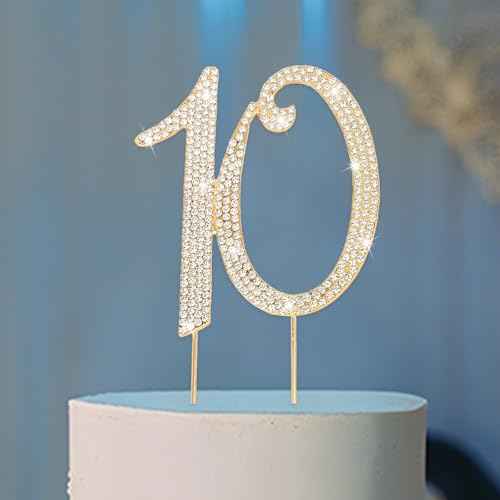 10th Birthday Cake Topper Gold Number 10 Cake Decorations for Birthday Party Decoration