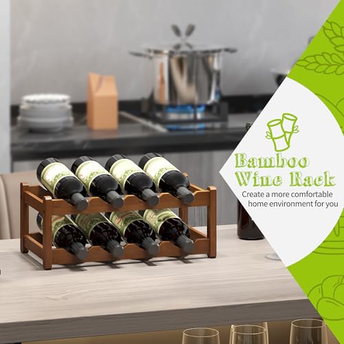 Bamboo Wine Rack Wine Storage Cabinet Shelf 8 Bottle Wine Racks Countertop Sturdy for Kitchen Dining Room Pantry