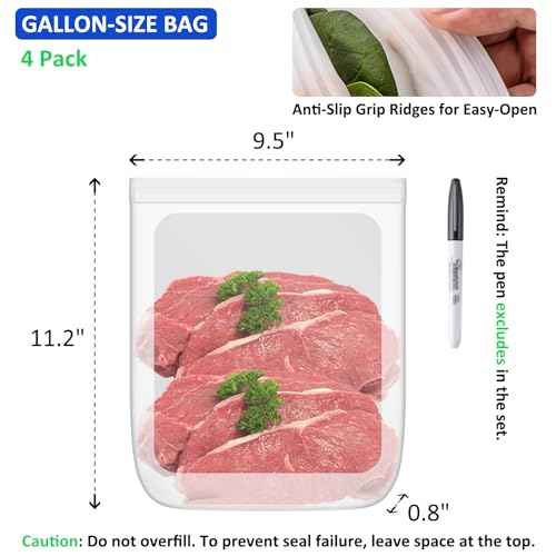 100% Silicone Flat Gallon Freezer Bags (4 Count)