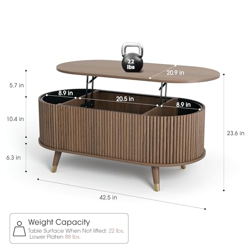 Oval Lift Top Coffee Table with Storage for Living Room