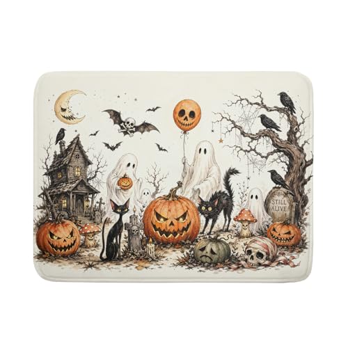 Halloween Pumpkin Ghost Dish Drying Mat Black Cat Microfiber Dishes Pad 18x24 Inch Holiday Dish Drainer Rack Mats for Kitchen Counter Sink