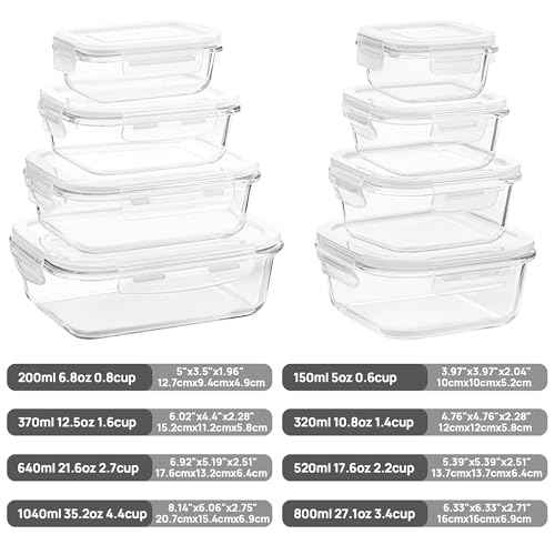 8 Pack Glass Food Storage Containers with Airtight Lids (8 Count)