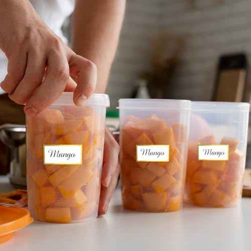 300 Golden Border Removable Freezer Labels Water Oil Resistant with Perforation Line for Food Containers Jars Pantry Organization