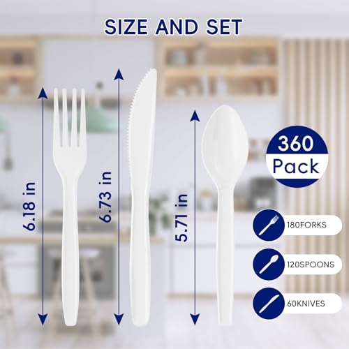 360 Count White Plastic Silverware Heavy Duty