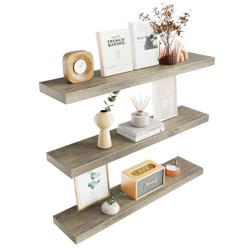 Floating Shelves for Grey Wood Shelf for Bedroom (3 Count)