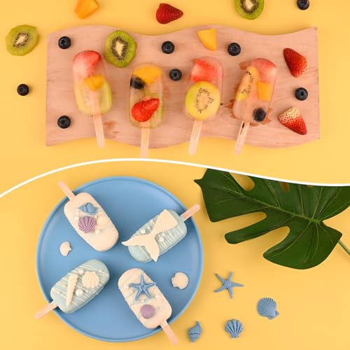 3 Pack Large Silicone Popsicle Molds with 150 Pcs Wooden Sticks (153 Count)