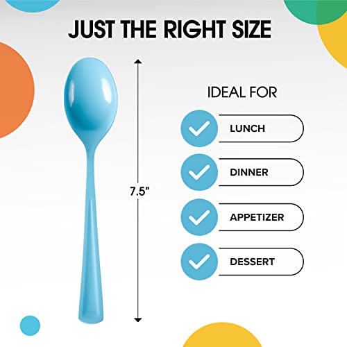 Party Solids Disposable Light Blue Plastic Spoons 200 Pcs (200 Count)