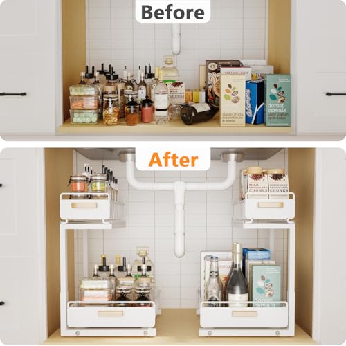 2 Pack Under Sink Organizer with Ball Bearing Sliding Drawer (2 Count)