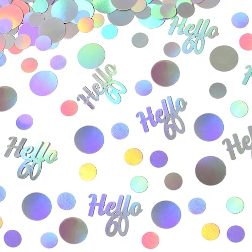 Hello 60 Birthday Confetti for Table Iridescent 60th Birthday Party Decorations for Women Sixty Years Old Happy Birthday Tables Scatter Circle Dots Party Confetti Anniversary Decor 300PC (230 Count)