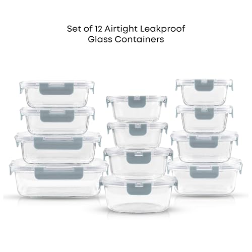 24pc Borosilicate Glass Storage Containers with Lids (24 Count)