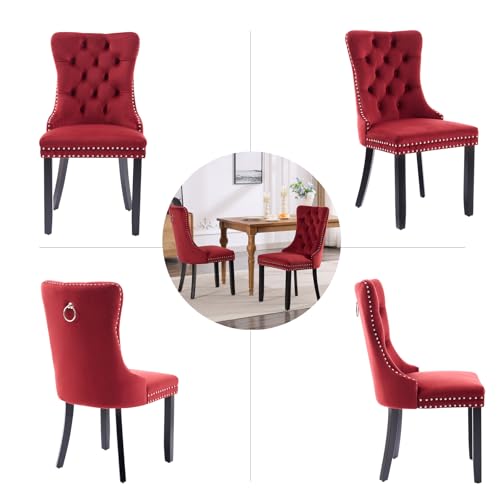 Wine Red Velvet Dining Chairs Set of 6 (6 Count)
