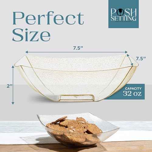 4 Pack Disposable Gold Plastic Serving Bowls Square Party Candy Use 32oz (4 Count)