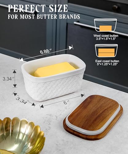 Ceramic Butter Dish with Wood Lid for Countertop