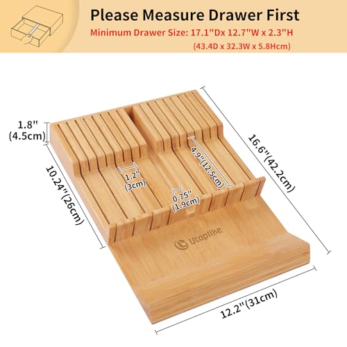 In drawer Knife Block Bamboo Kitchen Knives Drawer Organizer Large