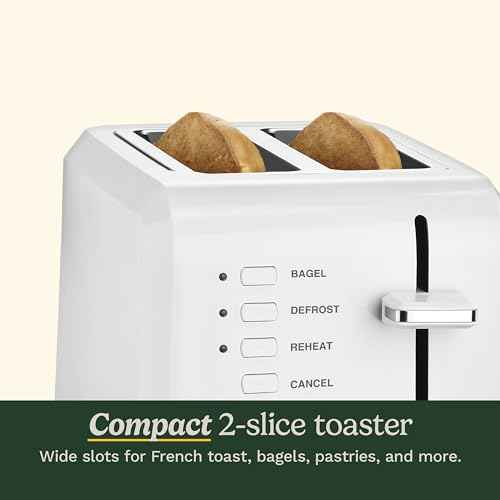 CPT-122 2-Slice Compact Plastic Toaster, Slots for Bagels & Bread, 7 Shade Settings, Cancel/Defrost/Reheat Functions, Removable Crumb Tray, Small Kitchen Appliance for Home & Office, White