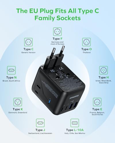 7-in-1 Universal Travel Adapter, GaN 45W iPhone 17 European Travel Plug Adapter, 3 USB-C PD & 2 USB-A QC,2 AC, International Power Adapter for Travel UK EU AUS JP, Travel Essentials