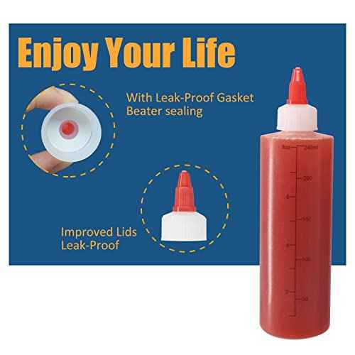 10 Pack 8 oz Graduated Plastic Squeeze Squirt Condiment Bottles
