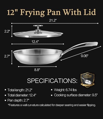 12 Inch 316 Stainless Steel Frying Pan with Lid
