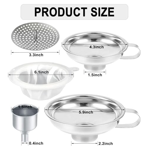 Stainless Steel Food Canning Funnels for Kitchen Use (5 Count)