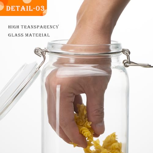 34oz Square Glass Food Storage Jars with Airtight Clamp Lids 3 Pack (3 Count)