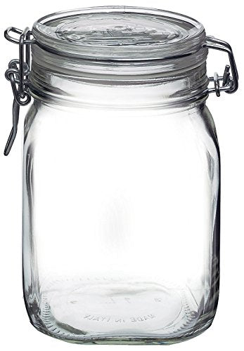 Fido, 2 Pack, 33.75 Oz. Food Storage Glass Jars, Airtight Rubber Seal & Glass Lid, with Stainless Wire Clamp, Mason Jar, Made in Italy (2 Count)