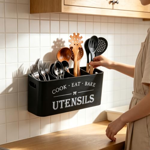 Wooden Kitchen Utensil Holder Organizer for Counter or Countertop