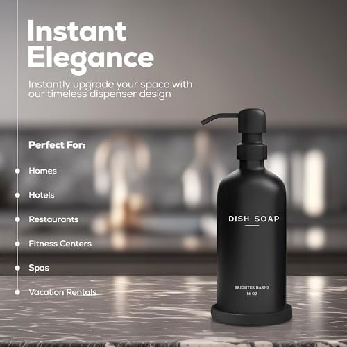 Black Glass Dish Soap Dispenser for Kitchen Sink by Brighter Barns