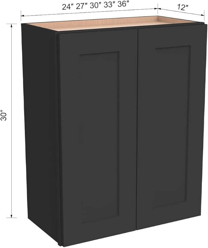 Wall-Mounted Cabinet – Solid Wood Shaker Style Medicine Cabinet with Adjustable Shelves & Soft-Close Doors for Bathroom, Kitchen, and Office Storage (Charcoal Black, 42" W x 12" D x 30" H)