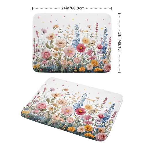 Colorful Flower Dish Drying Mat 18x24 Inch Botanical Floral Drainer Rack Mats Washable Absorbent Dish Dry Pad for Kitchen Counter Sink