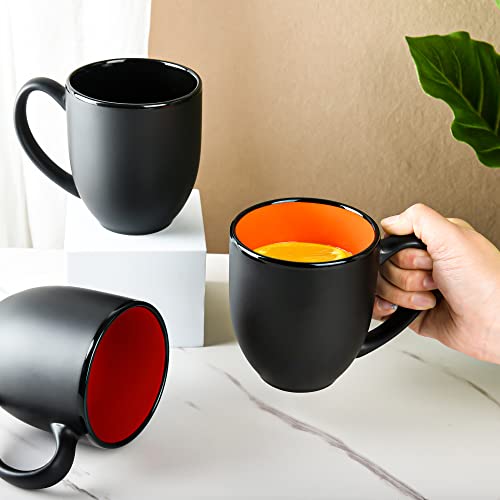 16oz ceramic Coffee Mug Sets with Large Handles Matte Black Porcelain Mug Multiple colors Cups for Coffee (6 Count)