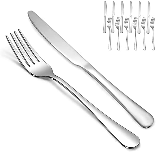 16 Piece Silverware Set with 8 Dinner Knives and 8 Dinner Forks