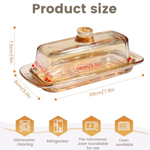 Small and Narrow Amber Butter Dish with Lid for Countertop