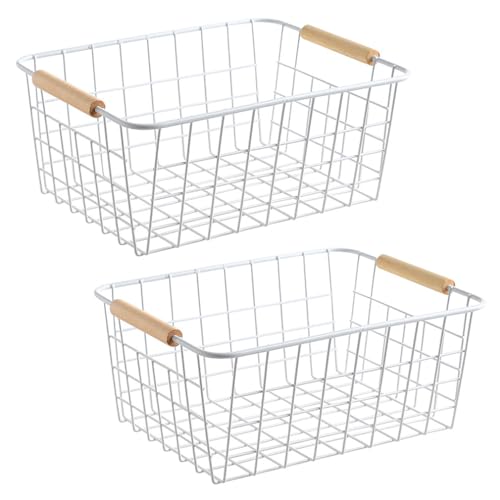 white wire baskets for organizing with Wooden Handles Storage Organizer Baskets (2 Count)