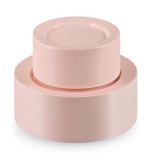 100 Elegant Pink Plastic Plates Set (100 Count)